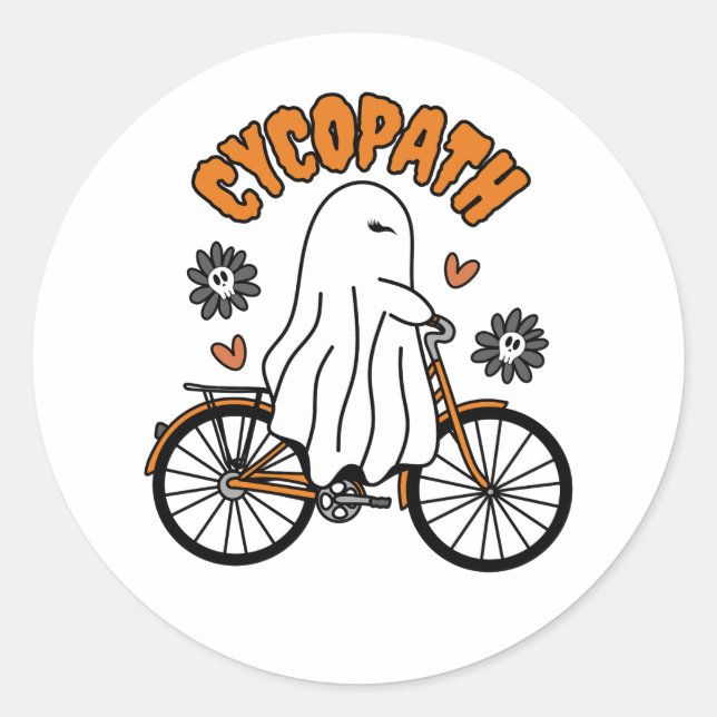 Cycopath Halloween Ghost on Orange Bicycle Runder Aufkleber (Vorderseite)