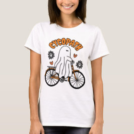 Cycopath Halloween Ghost on Orange Bicycle T-Shirt