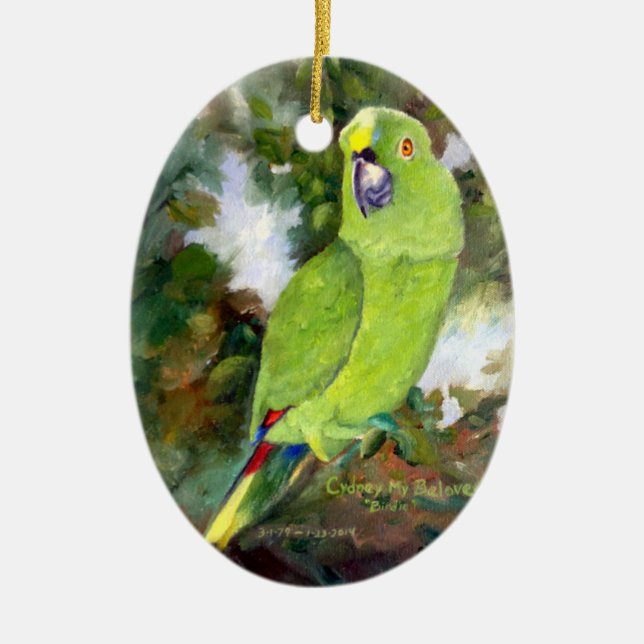 Cydney gelber Naped Papagei Keramikornament (Vorne)