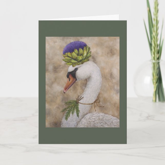 Cygne avec artichaut et carte de voeux romarin (Devant)