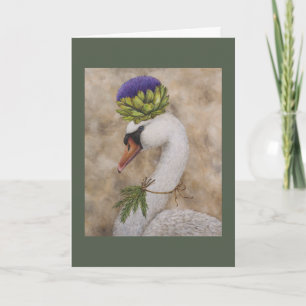 Cygne avec artichaut et carte de voeux romarin