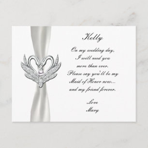 Cygnes Argent Ruban Blanc Carte Demoiselle d'Honne