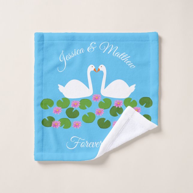 Cygnes blancs et nénuphars Mariage Personnalisé (Gant de toilette)