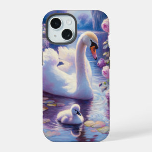 Cygnet blanc avec Roses violets