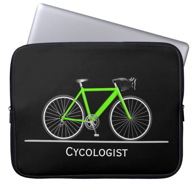 Cykologe Neon Green Bike on Black Laptopschutzhülle (Vorderseite)