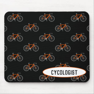 Cykologe Orangenrad auf schwarz Mousepad