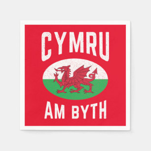 Cymru Am Byth Wales Flag Proud Welsh Vintag Rugby Serviette