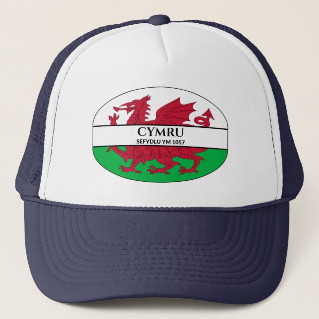 Cymru Sefydlu Ym 1057 Walisische Drachenflagge Truckerkappe (Vorderseite)