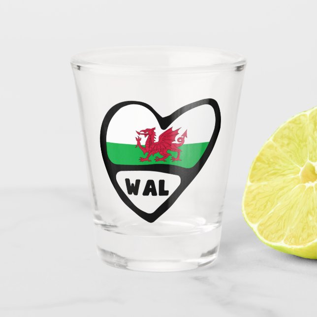 Cymru Wales Country Code WAL Flag Herz-Shot Glas (Vorderseite)
