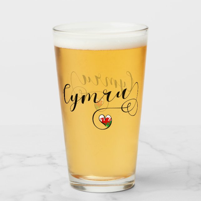 Cymru Wales Flag im Herzen Glas (Vorne (Gefüllt))