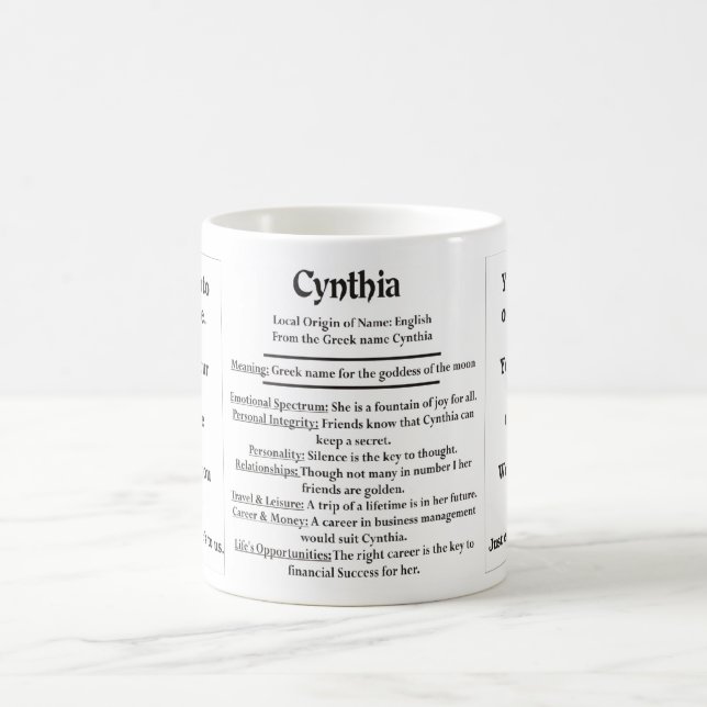 Cynthia, der Ursprung und die Bedeutung Kaffeetasse (Mittel)