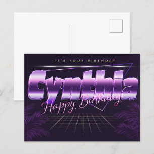 Cynthia prénom carte postale violette anniversaire
