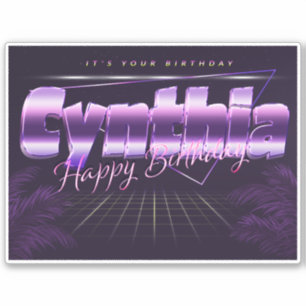 Cynthia prénom nom violet autocollant rétro annive