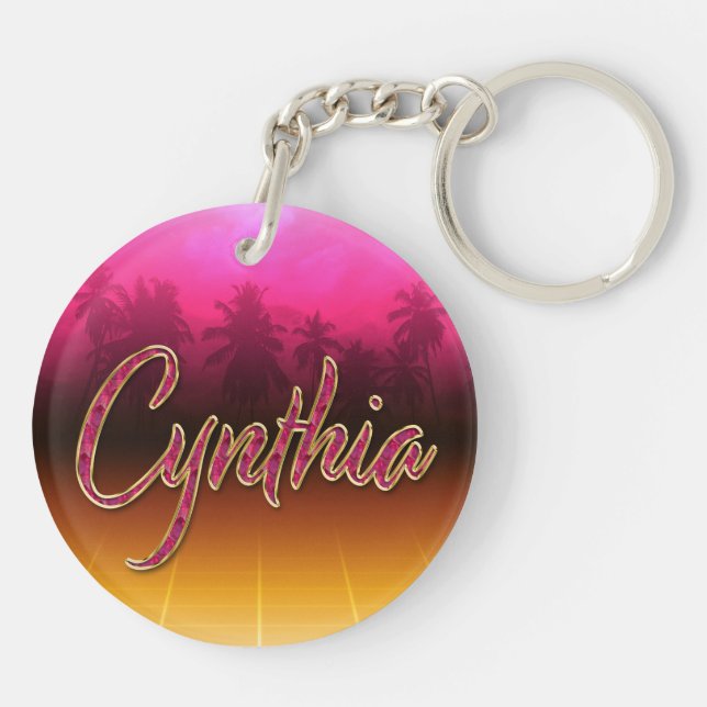 Cynthia Vorname Name golden pink Schlüsselanhänger (Rückseite)