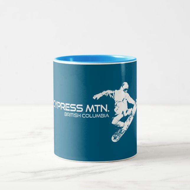 Cypress Mountain British Columbia Snowboarder Zweifarbige Tasse (Mittel)