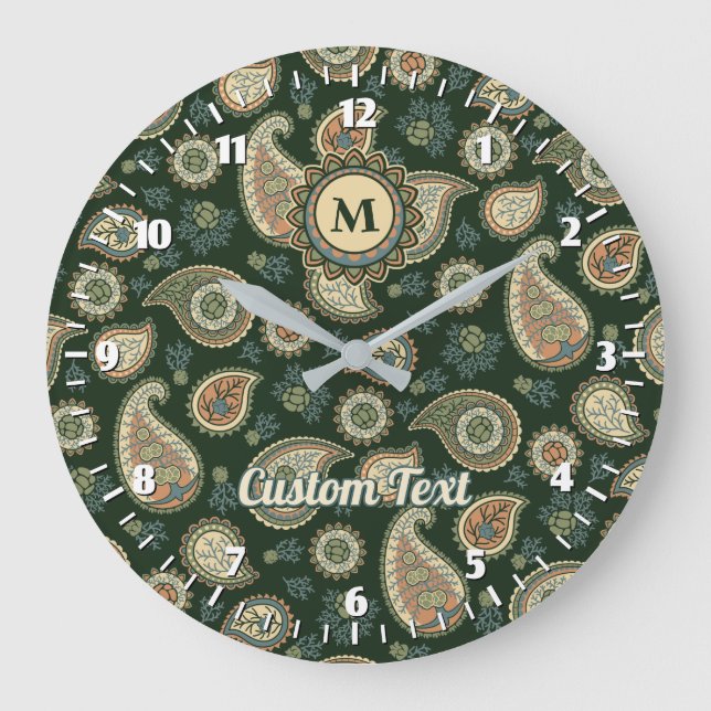Cypress Paisley Muster Große Uhr (Vorderseite)