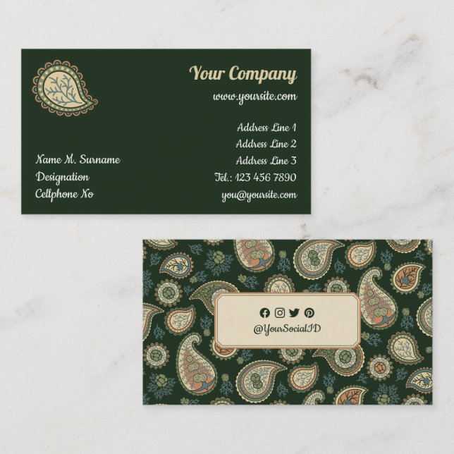 Cypress Paisley Pattern Visitenkarte (Vorne/Hinten)