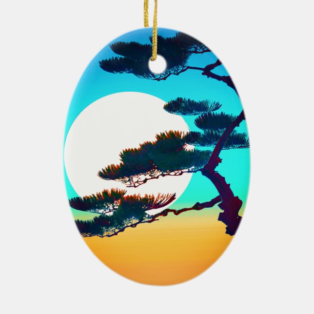 Cypress Tree und Vollmond Keramik Ornament (Hinten)