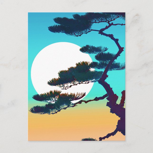 Cypress Tree und Vollmond Postkarte (Vorderseite)