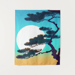 Cypress Tree und Vollmond Wandteppich