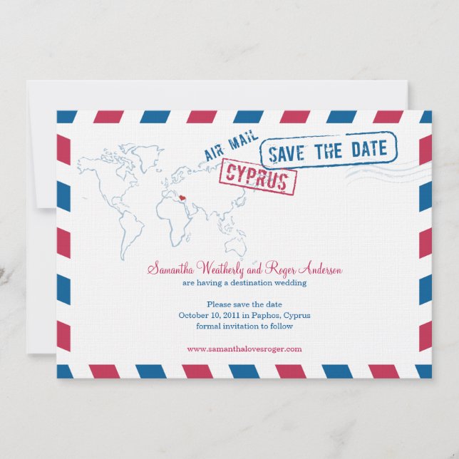 Cyprus Air Mail Wedding Save the Date (Vorderseite)