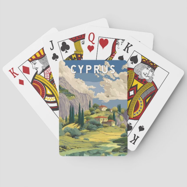 Cyprus Illustration Travel Art Vintage Spielkarten (Rückseite)
