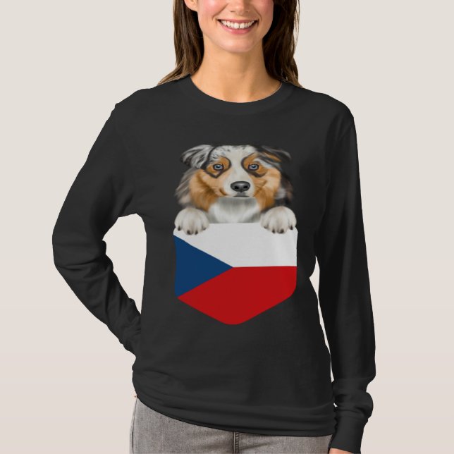 Czech Republic Flag Australian Shepherd Dog In Poc T-Shirt (Vorderseite)