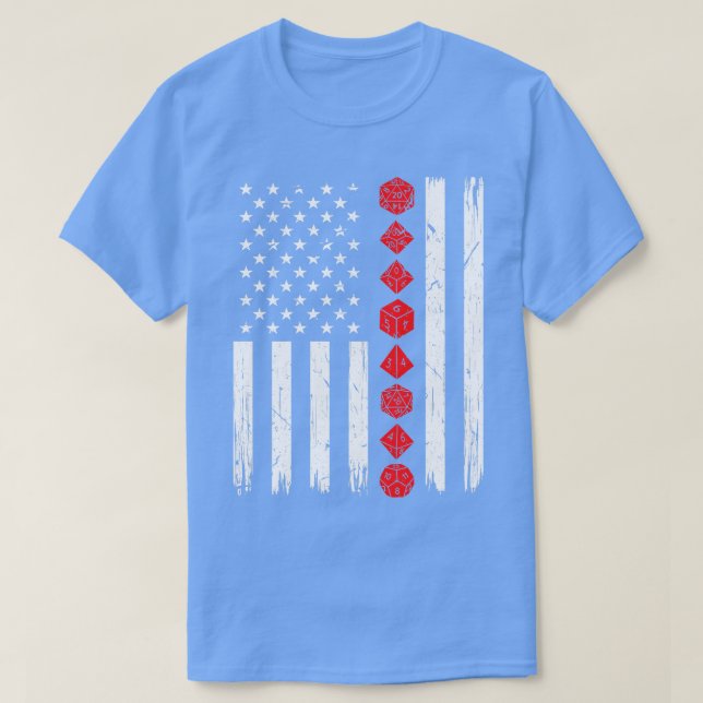 D20 Dice 4. Juli USA Flag Tabletop Dragons RPG T-Shirt (Design vorne)