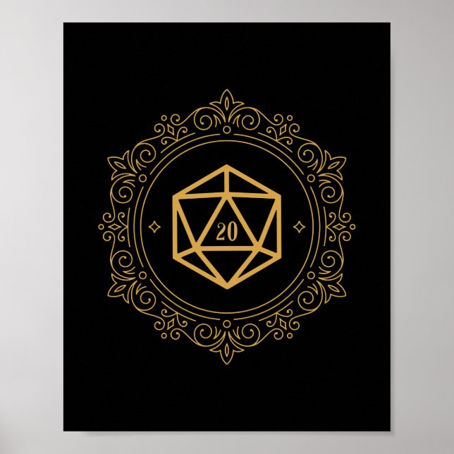 D20 Dice Monogram Tabletop RPG Poster (Vorne)