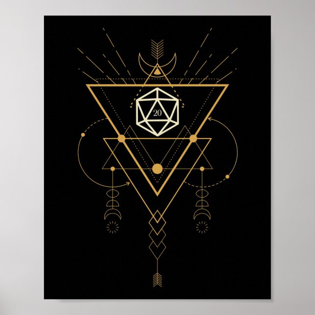 D20 Dice Sacred Geometry Minimalistisch Tabletop R Poster (Vorne)
