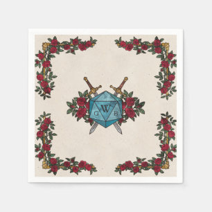 D20 Monogramm-Rosen RPG-Hochzeit Serviette