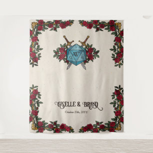 D20 Monogramm-Rosen RPG-Hochzeitskulisse Wandteppich