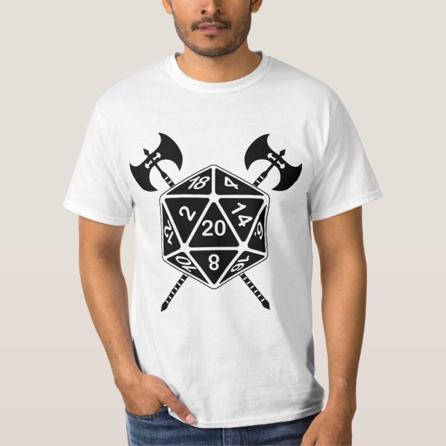 D20 Würfel mit Axt T-Shirt (Vorderseite)