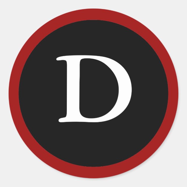 D: Anfangsbuchstabe D Rot, Weiß und Schwarz Runder Aufkleber (Vorderseite)
