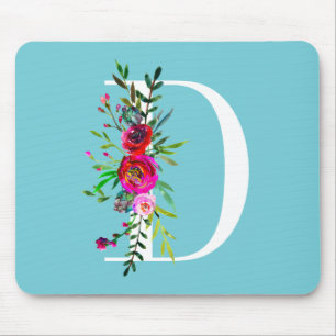 D Buchstabe Anfangs Monogramm Floral Benutzerdefin Mousepad