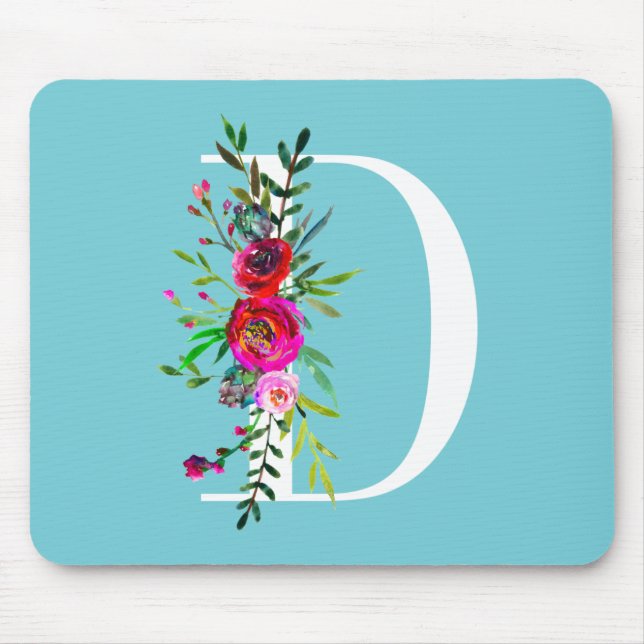 D Buchstabe Anfangs Monogramm Floral Benutzerdefin Mousepad (Vorne)