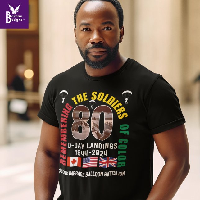 D-DAY LANDINGS 80 Jahre Jubiläumsjubiläum Farbige  T-Shirt (Celebrating 80th Anniversary of D-Day landings and remembering African American soldiers of color.)