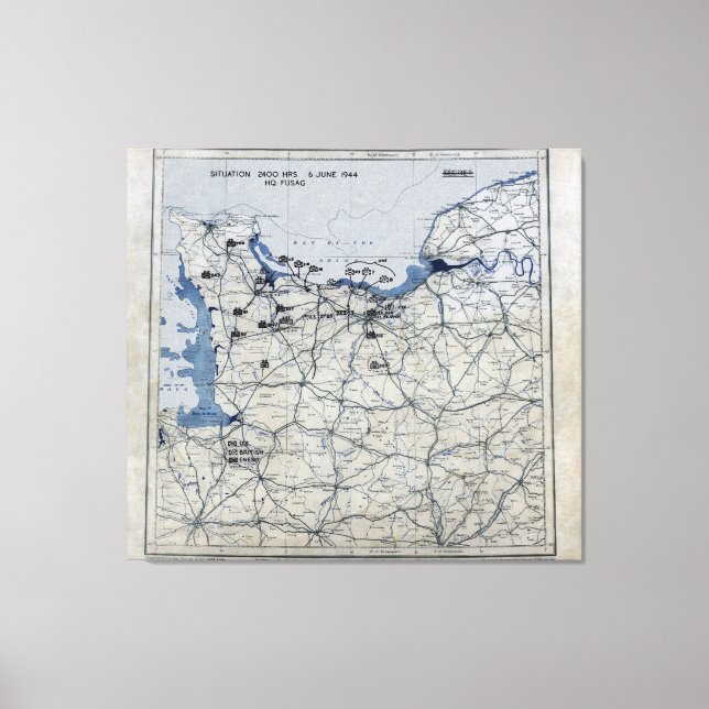 D-Day Map des Zweiten Weltkriegs 6. Juni 1944 Leinwanddruck (Vorderseite)