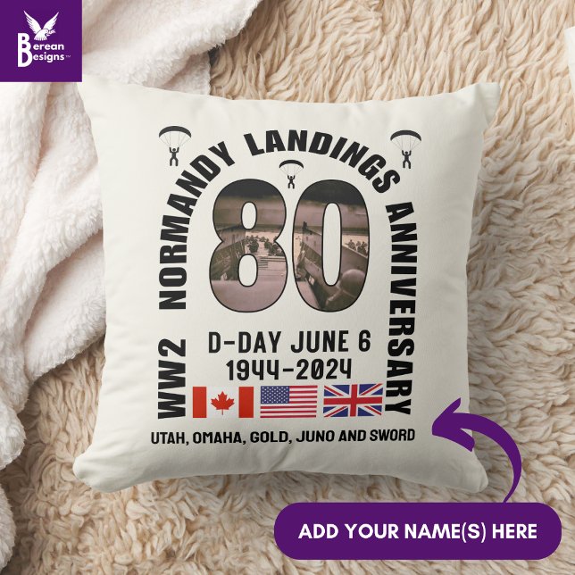 D-DAY NORMANDY LANDINGS WW2 80 JAHRE KISSEN (Souvenir throw pillow for 80th anniversary of D-Day landings. Customizable. Ideal gift for veterans )