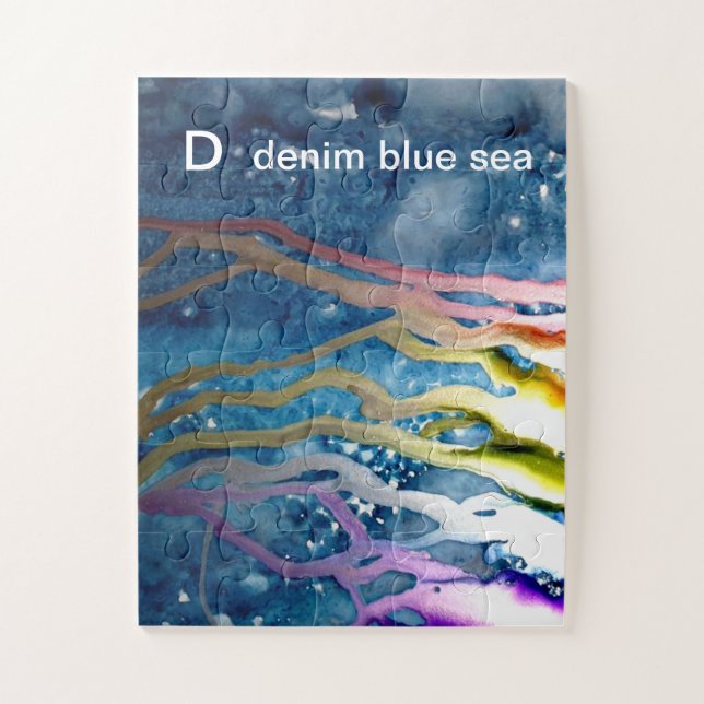 D - Denim-blaues Seealphabet-Kunst-Puzzlespiel (Vertikal)
