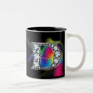 "D" Diamantblende auf Rainbow Swirl-Tasse Zweifarbige Tasse