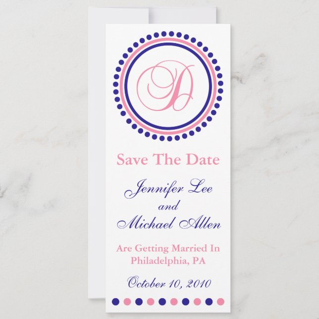 D Dot Circle Monogramm Save the Date (blau / rosa) (Vorderseite)