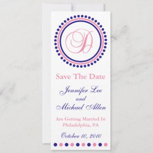 D Dot Circle Monogramm Save the Date (blau / rosa)