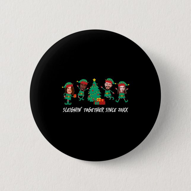 D Funny Face Photo Christmas Elf  Button (Vorderseite)