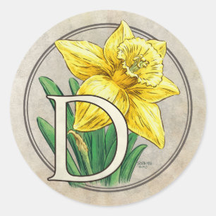 D für Monogramm-Rundkleber der Blume Runder Aufkleber