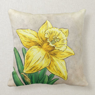 D für Narzissen-Blumenmonogramm Kissen