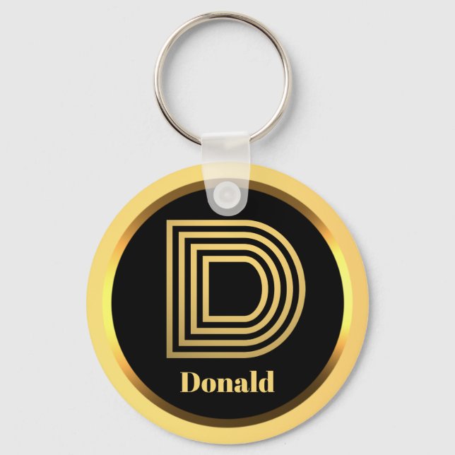 D Gold Mit Monogramm Letter Personalisiert Schlüss Schlüsselanhänger (Vorderseite)