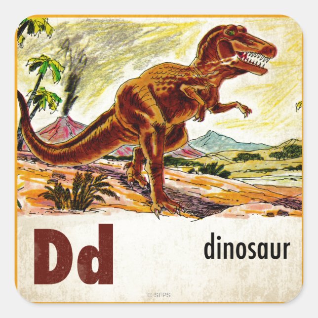 D ist für Dinosaurier Quadratischer Aufkleber (Vorderseite)