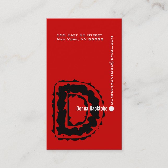 D Letter Alphabet Business Card Red Visitenkarte (Vorderseite)