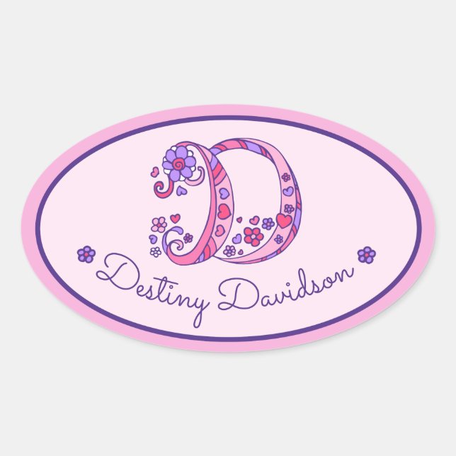 D-Letter-Monogramm-individuelle Name-ID-Rosa-Aufkl Ovaler Aufkleber (Vorderseite)